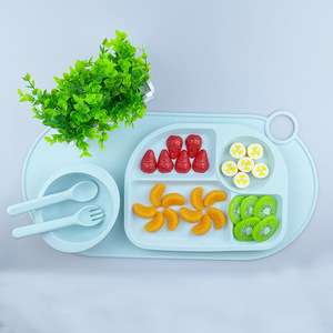 Ensemble d'alimentation pour bébés et enfants en silicone de qualité alimentaire, assiette, bol à ventouse, vaisselle pour micro-ondes, ensemble de sevrage pour bébé - Product Image 1