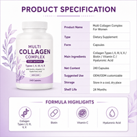 Kapsul Kolagen Kompleks untuk Wanita Multi Tipe I II III V X Biotin Vitamin C HA 240 Kapsul