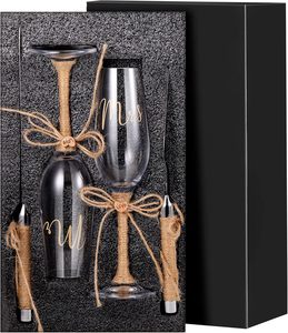 Elegante juego de 4 piezas para copas de champán, espátula y tenedor de lujo para pastel de boda para él y para ella con lazo de arpillera, hecho de metal duradero - Product Image 5
