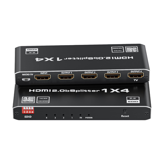 HDMI 2.0 Splitter 1 in 4 Out, 1x4 HDMI Splitter 4K60Hz 8:8:8 HDR, HDMI 2.0, HDCP 2.2, 18Gbps, Auto EDID