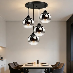 Lampada a Sospensione Moderna Nordica a 3 Teste, Lussuosa con <span class=keywords><strong>Paralume</strong></span> in Vetro <span class=keywords><strong>Grigio</strong></span> Fumé Placcato, per Sala da Pranzo, Bar, Soggiorno, Piccola Lampada Sospesa in Ferro - Product Image 3