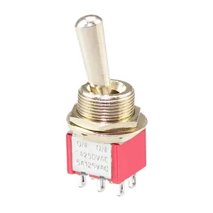 Mini comutador liga-liga de 12mm dpdt vermelho