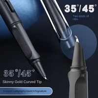 Stylo plume Weizhuang noir mat 0,7 mm/1 mm à pointe oblique incurvée en métal, idéal pour l'écriture, les finances, les étudiants et l'art