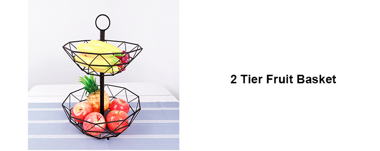 Nordic Home Kitchen Storage Organization Metal Wire Food Holder Fruit Bowl Stand Hanging 2 Tier Fruit Basket