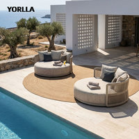 Cama de Día Redonda de Lujo Moderna para Exteriores, Sofá Tumbona de Mimbre para Patio, para Hoteles, Resorts y Piscinas
