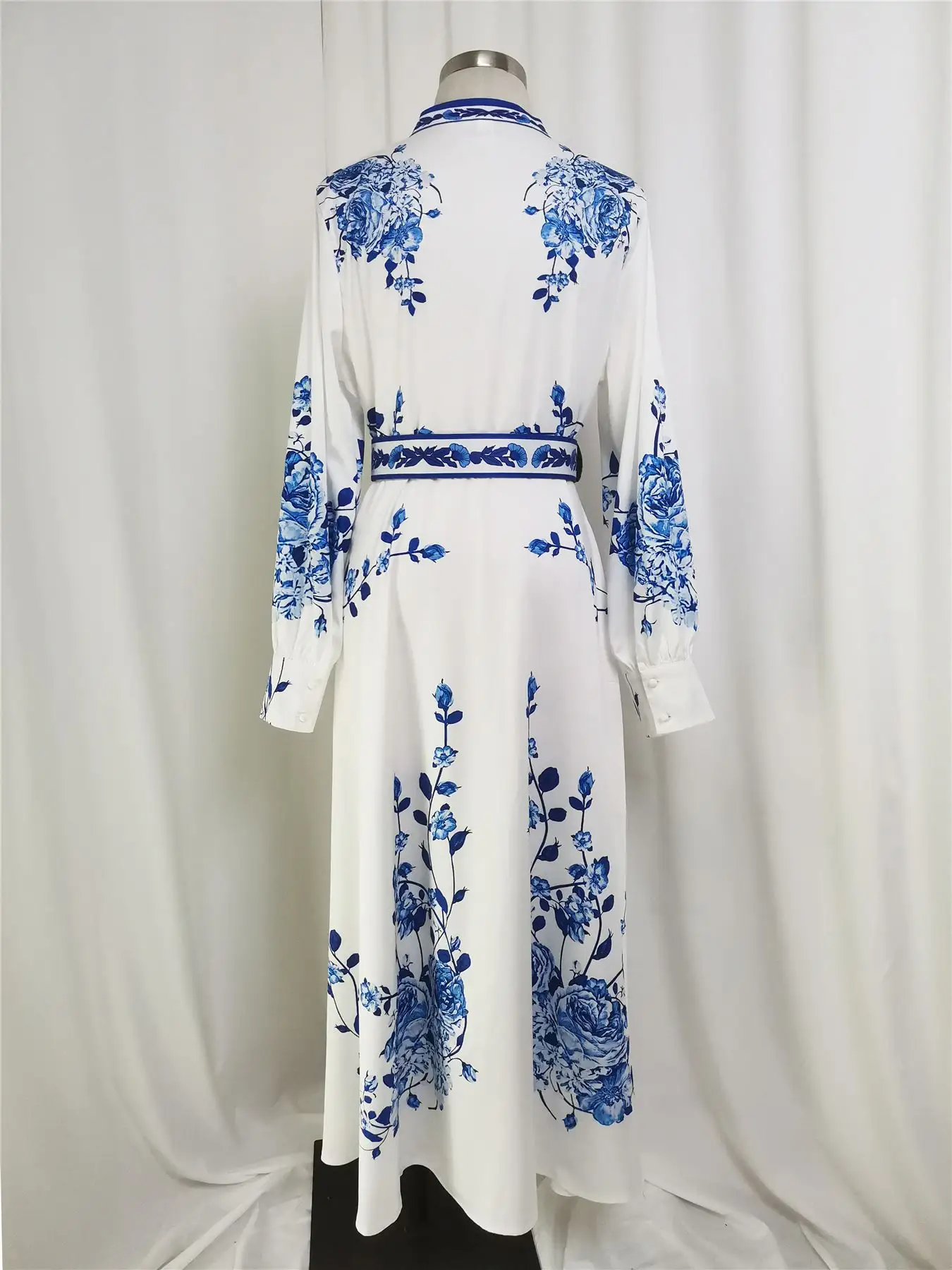 2024 new designs long sleeve ladies printed muslim maxi dresses for women