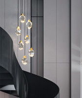 Lámparas Colgantes de Techo de Cristal Posmodernas, Grandes, Doradas, de Cobre, Personalizadas para Hoteles, con Luces LED AC220V, 3 Años de Garantía