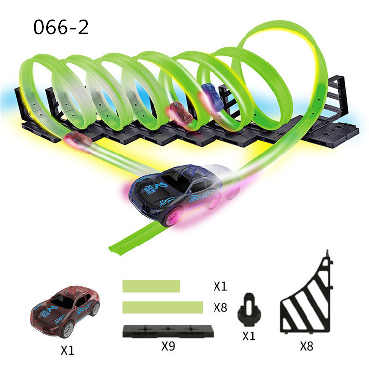 Newest High Speed Super Loop Speedway Glow Track Set Including Two Luminous Pull Back Car, Fluorescent Track & Accessories