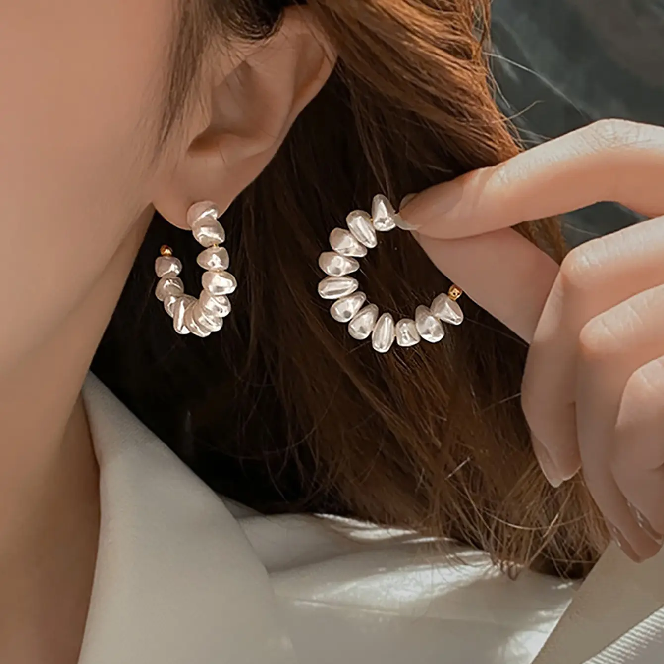 Geometris Faux mutiara lingkaran anting-anting Hoop murni perak pin mutiara manset anting-anting untuk wanita gadis