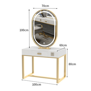 Mesa de tocador de diseño simple con luz Led, espejo de maquillaje, espejo ovalado, mesa <span class=keywords><strong>Rectangular</strong></span>, estación de espejo para peluquería - Product Image 6