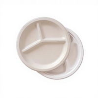 Assiette jetable biodégradable en bagasse de qualité supérieure, ronde, naturelle/blanche, à compartiments, 6/7/9/10 pouces