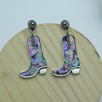 Boucles d'oreilles pendantes en alliage de zinc en forme de cœur de bottes western avec coquilles d'ormeau irisées, bijoux de mode pour femmes, cadeau
