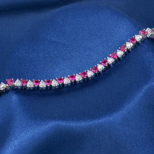 Fine Jewelry 925 Silver Rhodium Plated Heart Shape Corundum <strong>Ruby</strong> #5 and Moissanite <strong>Diamond</strong> Tennis Chain Bracelet for Girl - Product Image 4