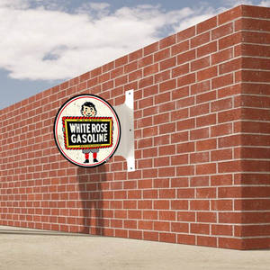 Doppelseitig bedrucktes Metall-Wandschild, weiße Rose, Gasoline, Vintage, rundes Flansch-Blechschild, 30 x 40 cm, antike Metallplatte - Product Image 2