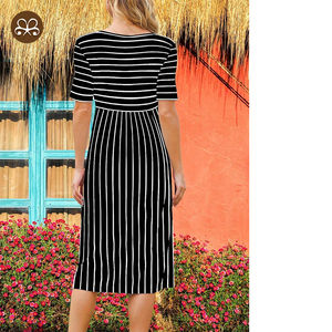 <span class=keywords><strong>Robe</strong></span> de <span class=keywords><strong>maternité</strong></span> décontractée à taille haute Jupe <span class=keywords><strong>mi</strong></span>-<span class=keywords><strong>longue</strong></span> à rayures avec poche sur deux côtés - Product Image 3