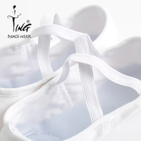 Chaussons de ballet souples personnalisés en gros pour adultes et enfants, chaussures en toile blanches avec bande élastique pour l'entraînement de danse