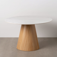 Table à manger ronde moderne en céramique et marbre de 120 cm avec cadre en bois, ensemble de table à manger pour la maison