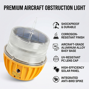 Luz de Baliza de Advertencia para Aeronaves con Energía Solar, Lámpara de Señalización de Seguridad para Obstáculos de Aviación en la Parte Superior de Torres - Product Image 2