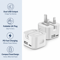 Chargeur mural pliable 12W double port PD avec prise UK OTP pour smartphones, tablettes, voyage, maison, bureau, compact, blanc, USB-A Type-C