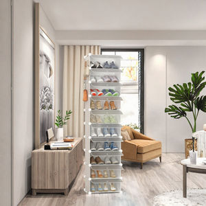 Porte-<span class=keywords><strong>chaussures</strong></span> en plastique PP réglable à 8 couches de haute qualité Organisateur de meubles de maison modernes avec porte givrée blanche pour hôtels - Product Image 2