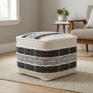 Pouf carré bohème avec motif géométrique abstrait, housse en tissu artisanal pour salon, coussin de siège multifonctionnel - Product Image 3