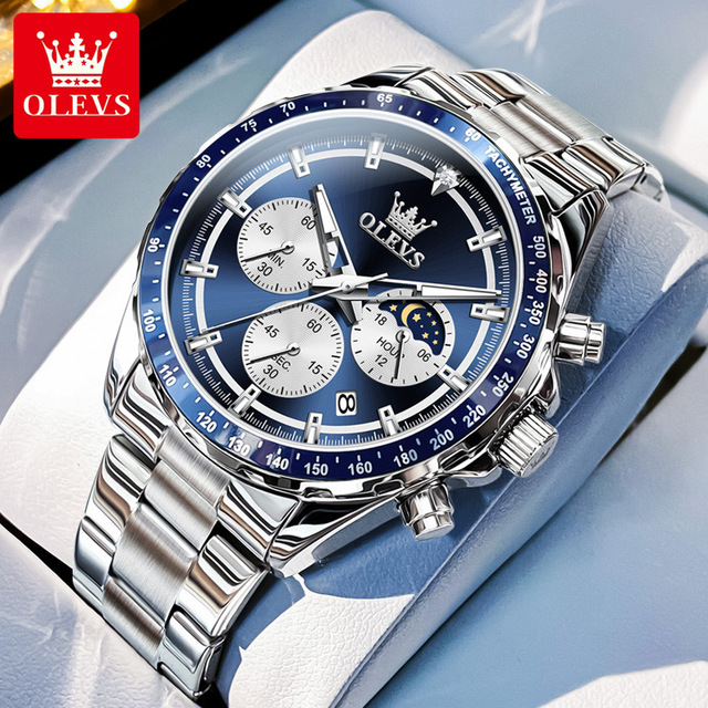 OLEVS Brand 2945 Men's Watches Chronograph Moon Phase Calendar Fashion Quartz Watch for Man Original Watches Reloj Hombre