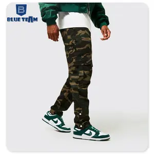 Blue Team | Custom mens camo pants woven camo printed twill jeans straight camouflage cargo pants cargo jeans for men