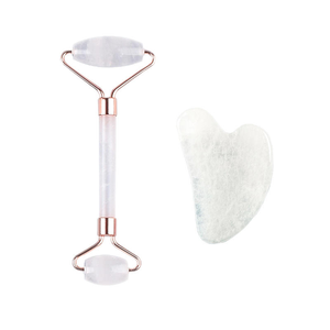 Pure Natural Rose Quartz <b>Jade</b> <b>Roller</b> GuaSha Stone Massager-Wrinkle Remover Face Lift Skin Rejuvenation Facial Massage Tool for - Product Image 1