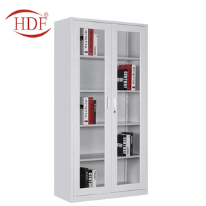 Armoire de rangement avec 2 portes en verre et 2 portes métalliques, 2 étagères, armoire de bureau, armoire à dossiers en acier - Product Image 3