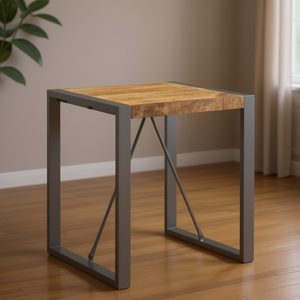 <b>Solid</b> Mango <b>Wood</b> Dining <b>Table</b> 23.6x23.6x29.5 In Square Metal Legs Modern Design Home Furniture - Product Image 2