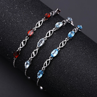 F0092 Respect de la topaze bleue suisse naturelle Gemstone Fashion 925 Sterling Silver Bracelet Bijoux pour filles