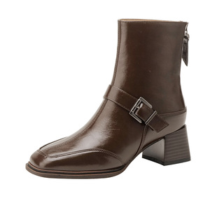 Mode femmes talons <span class=keywords><strong>bottes</strong></span> chaussures talon épais bottines quotidien élégant talon haut en cuir PU extérieur <span class=keywords><strong>bottes</strong></span> courtes pour dames - Product Image 4
