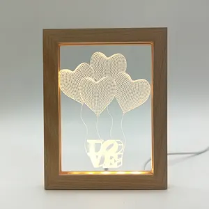 ผลิตภัณฑ์ใหม่3D ไม้กรอบรูป Led โต๊ะอะคริลิ Warm Light Night Light โคมไฟ