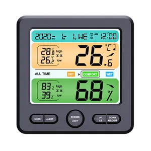 Digites termometer higrometer dalam ruangan, jam Mini Desktop Digital dengan pengontrol kelembaban dalam ruangan