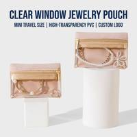 Élégant sac de rangement pour bijoux en velours doux avec fenêtre transparente, mini-étui de voyage pour bijoux, personnalisable avec votre marque, idéal pour un cadeau