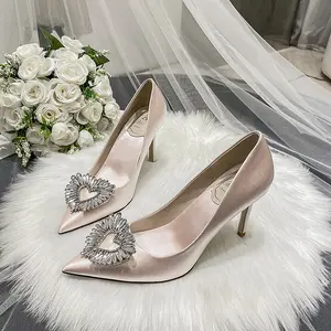 Women New Autumn High Heel Pumps Female Pointed-toe Love Buckle Stilettos Ladies Outside Wedding Bridal Sandals