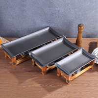 Plaque de cuisson rectangulaire antiadhésive pour barbecue commercial à alcool, pour rôtir viande et poisson, en fer avec plaque céramique à joints en bambou.