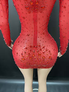 فستان NOVANCE Y2344 الرائج لعام 2024، فستان قصير جديد بأكمام طويلة، فستان بني للنساء مزين بالأحجار الكريمة للحفلات - Product Image 4