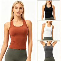 Débardeur dos nageur gris en coton tricoté 100 % écologique pour femme, respirant, extensible, sans manches, pour le yoga et les loisirs