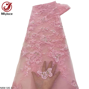 Tessuto di pizzo di Tulle con perline ricamate con paillettes a rete francese con rete a farfalla da sposa - Product Image 4