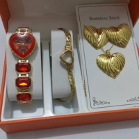 Ensemble de 6 montres pour femmes, design cœur tendance, montres à quartz analogiques, acier inoxydable, ensemble de bijoux en forme de cœur (sans boîte)