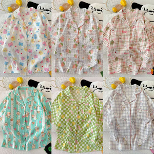 Femmes été à manches courtes Cardigan pyjamas ensemble nuage coton thermique maison vêtements costume revers dessin animé conception vêtements de nuit Shorts - Product Image 1