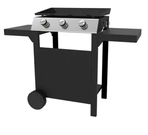 Bảng Điều Khiển Bằng Thép Không Gỉ 3 Đầu Đốt Phẳng Nướng BBQ Nướng Gas Plancha Với Xe Đẩy