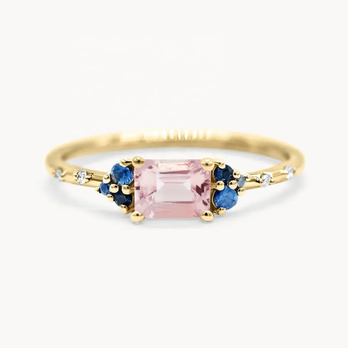 Lozrunve 925 Sterling Zilveren Fijne Sieraden Blauw Roze Saffier Stokbrood Delicate Ring Voor Vrouwen