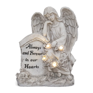 Sempre Forever Hearts Angel LED 9x7 pollici resina Outdoor Garden Bereavement Statue - Product Image 1