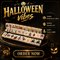 Jeu de Mahjong Américain de Luxe Thème Halloween, Tuiles en Acrylique Écologiques Imprimées Citrouille et Squelette Effrayants, Jeu Familial pour les Fêtes