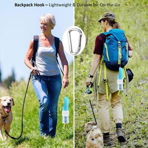 Botella de Agua 3 en 1 para Perros de 20 oz, Contenedor de Alimentos, Dispensador de Bolsas para Excrementos |   Dispensador de Agua Portátil a Prueba de Fugas para Mascotas con Clip de Mosquetón |   Viajes - Product Image 6