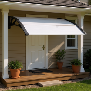 Tettoia per Porta 47 X 39 Pollici, Struttura in Alluminio con Plastica Bianca, Impermeabile, Copertura per Gazebo e Pergola da Esterno, Design Elegante - Product Image 2