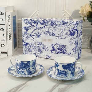 <b>Cup</b> <b>Saucer</b> Set D Series Tiger Pattern Bone Porcelain Luxury Logo Afternoon Tea Tableware for Coffee Party Ceramic Gift Box - Product Image 1