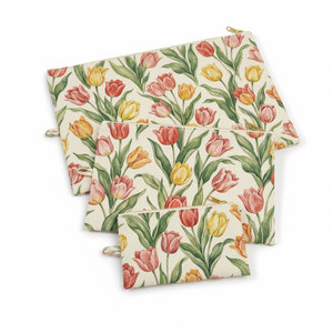 Ensemble de trousses de toilette en toile imprimée vintage avec motif de <span class=keywords><strong>tulipes</strong></span>, personnalisées par Royal Fair, avec fermeture éclair, pour femmes - Product Image 1